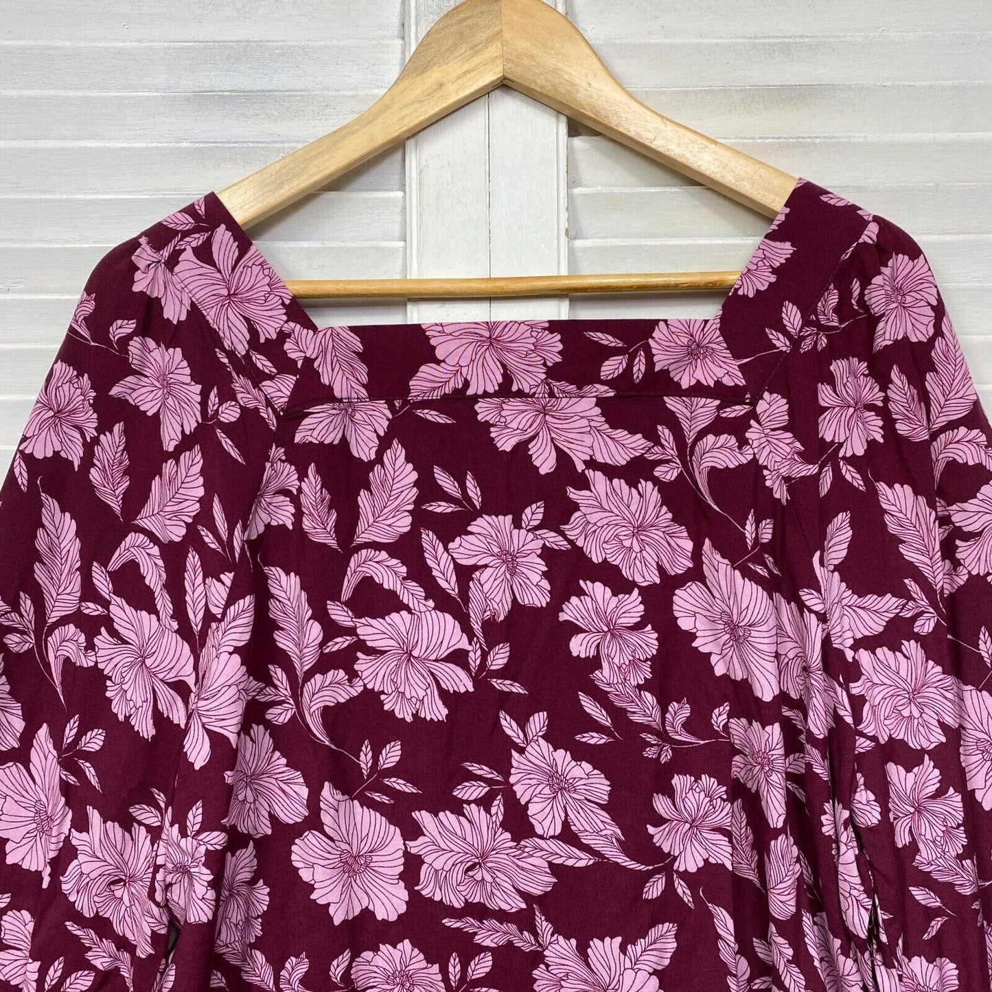 Rivers Top Size 16 Plus Long Sleeve Floral Print Pink Viscose