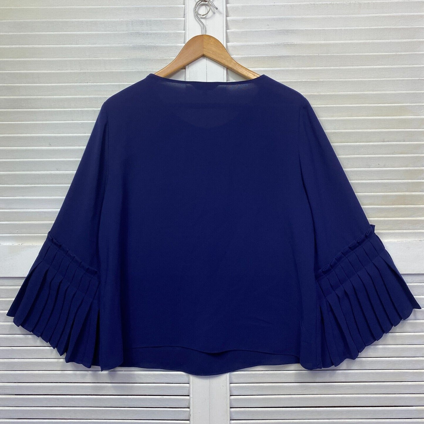 Veronika Maine Top Size 14 Purple Pleated Bell Sleeve Long Sleeve Office