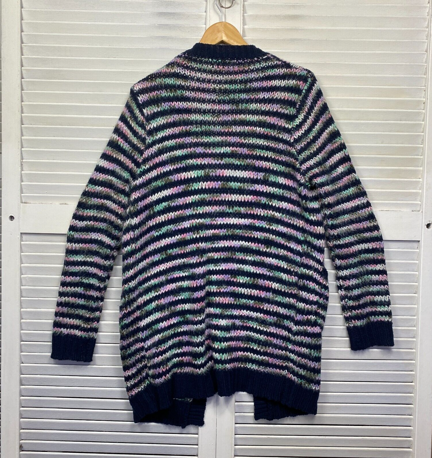 Wool Blend Cardigan Jumper One Size Fit to 16 Striped Longline Knit