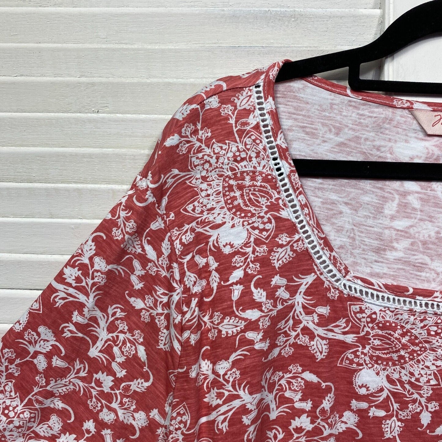 Millers Top Size 22 Plus Red White Floral Lace Crochet Trim 100% Cotton