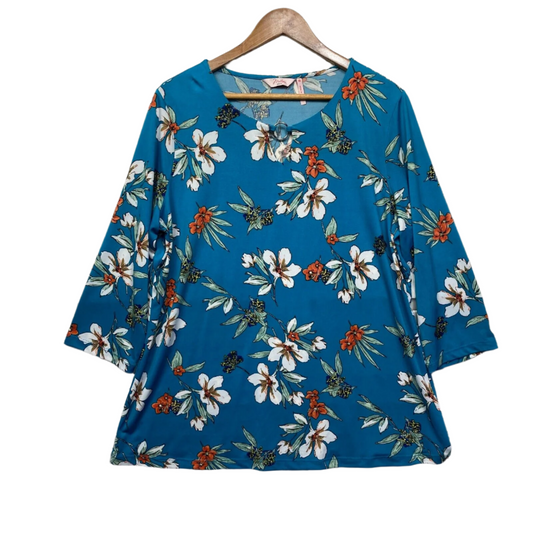 Millers Top Size 18 Plus Blue Floral Long Sleeve