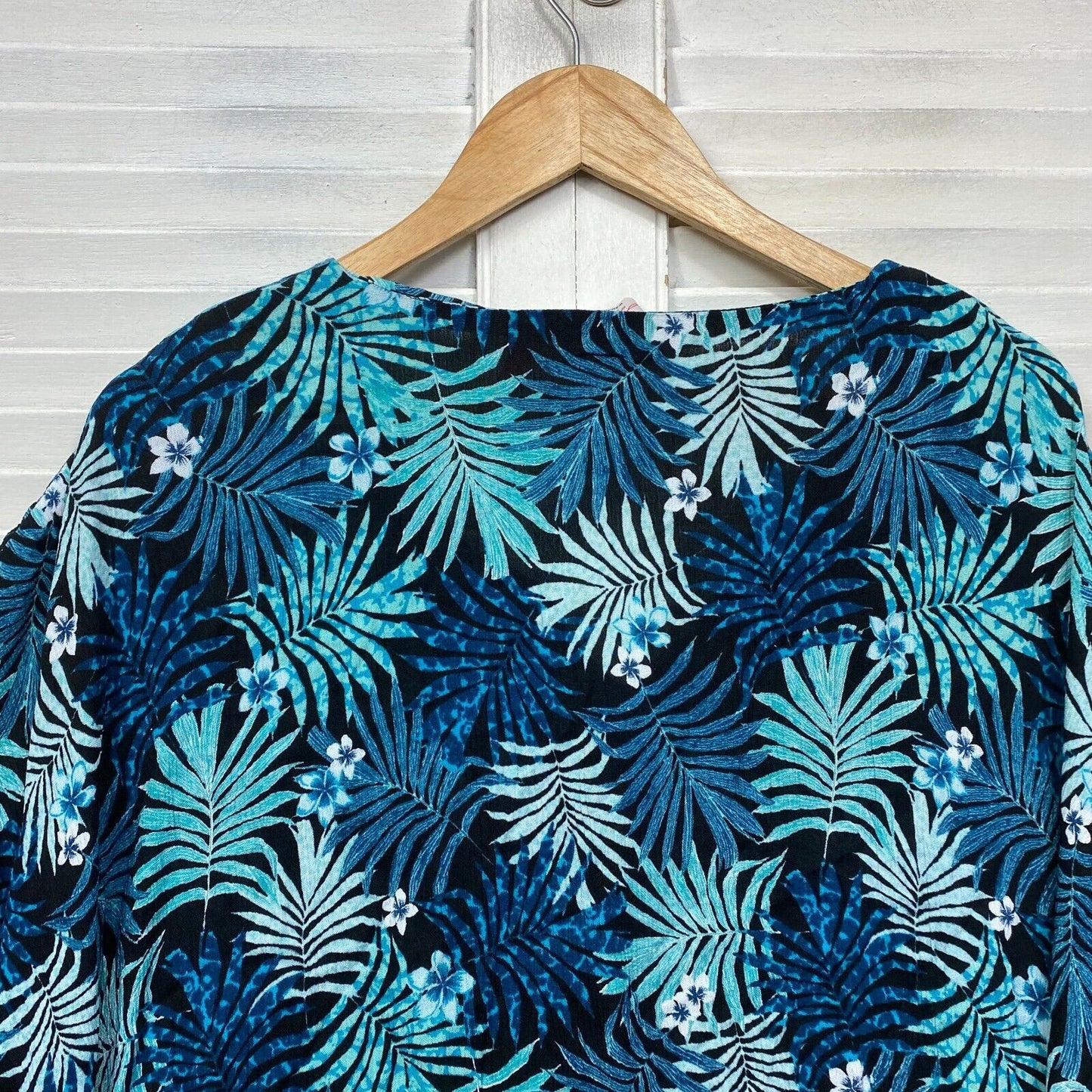 Millers Top Size 16 Plus Kaftan Blue Floral Short Sleeve Longline