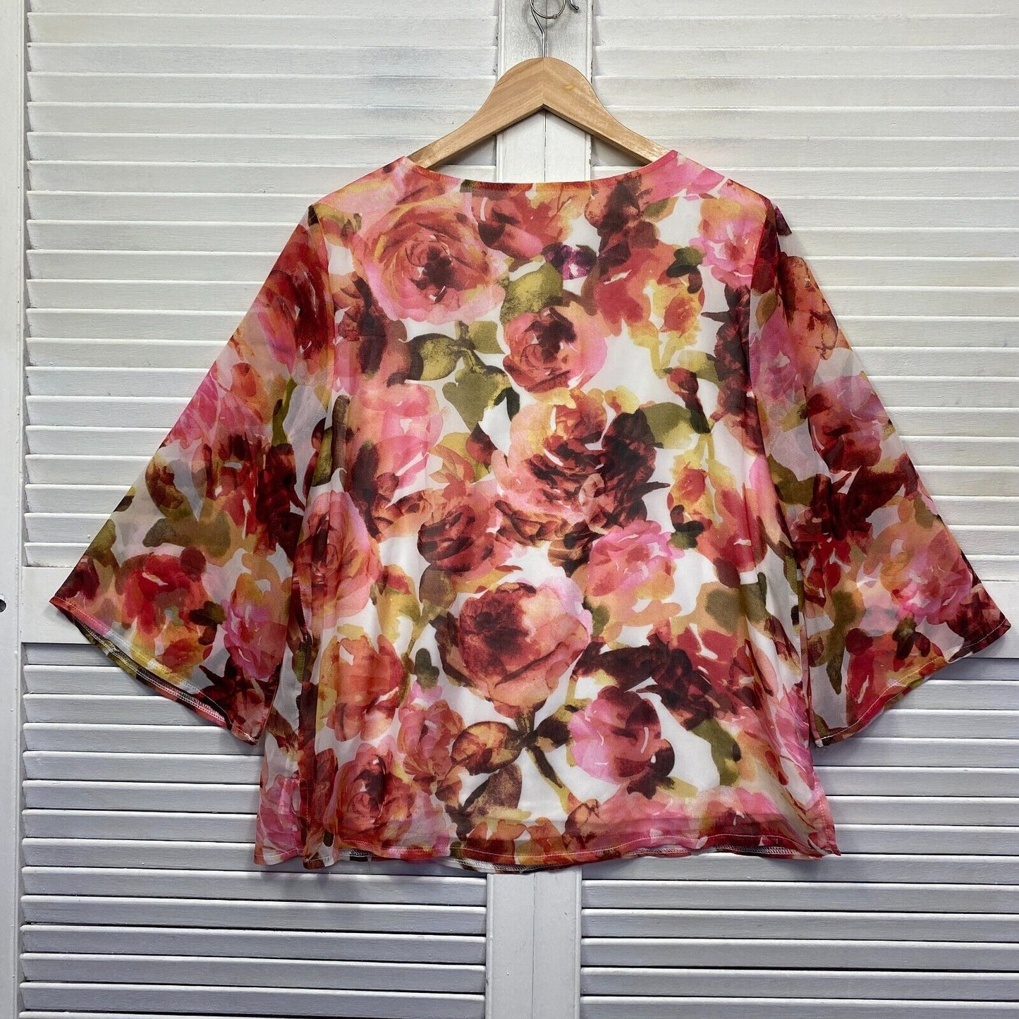 Liz Jordan Top Size 14 Multicoloured Floral Sheer Long Sleeve Lined Preloved