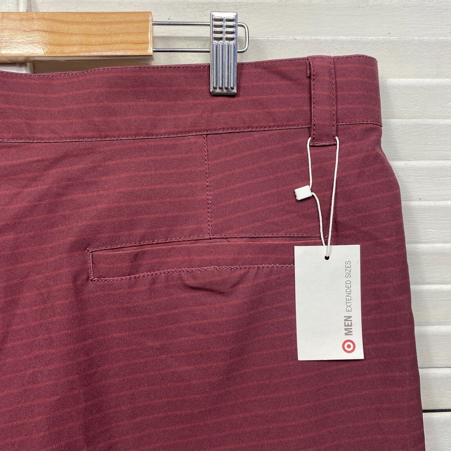 Target Shorts Mens 44 Plus Maroon Pockets Zip Fly Casual Striped Big & Tall New