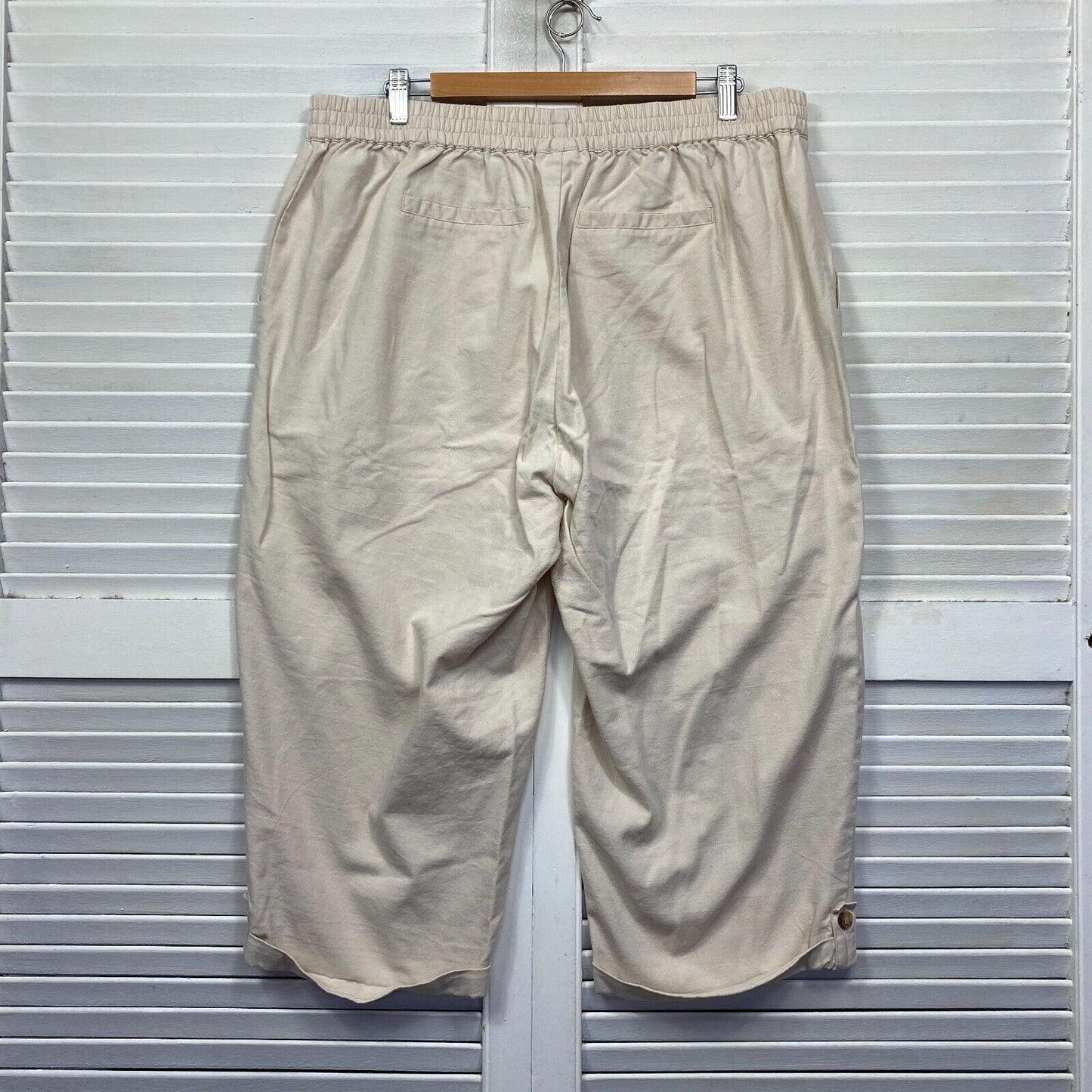 Rockmans Cropped Pants Size 18 Plus Beige Linen Blend Pockets