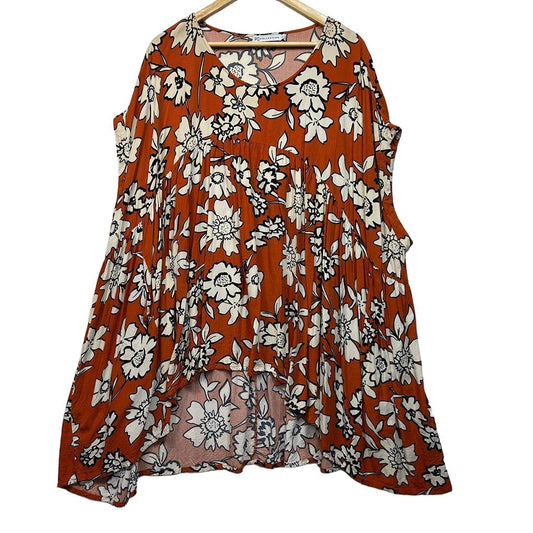 PQ Collection Rust Floral Sleeveless Peak Top - One Size