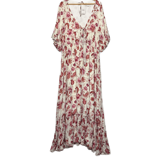 New Dani Marie White Bordeaux Maxi Dress Floral V Neck Boho Size 24