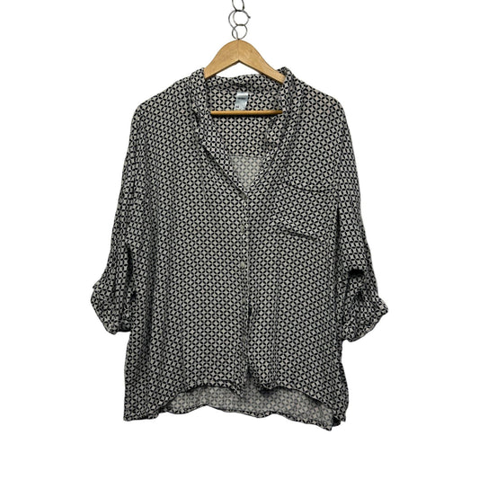 Anko Top Black White Viscose Long Sleeve Blouse Size 14