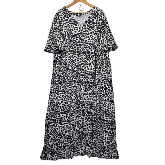 Autograph Maxi Dress Size 20 Animal Print Linen Blend Pockets Long Length