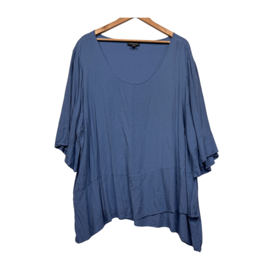 Autograph Tunic Top Size 24 Blue 3/4 Bell Sleeve Asymmetric Hem