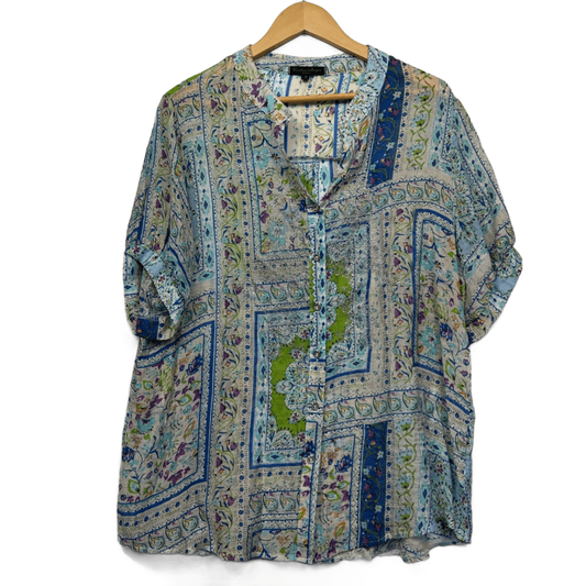 Caroline Morgan Blouse Size 16 Multicoloured Button Up Embellished Lightweight