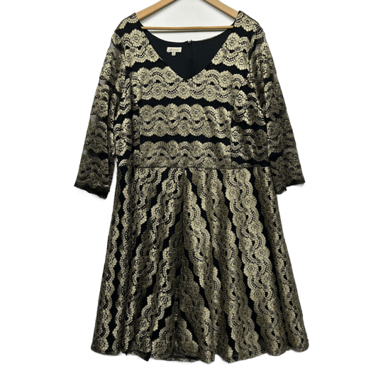 Autograph Dress Size 24 Plus Black Gold Fit & Flare Cocktail Evening 3/4 Sleeve