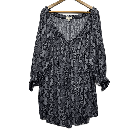 Beme Tunic Top Size 22 Black Grey Snake Print Long Sleeve Viscose