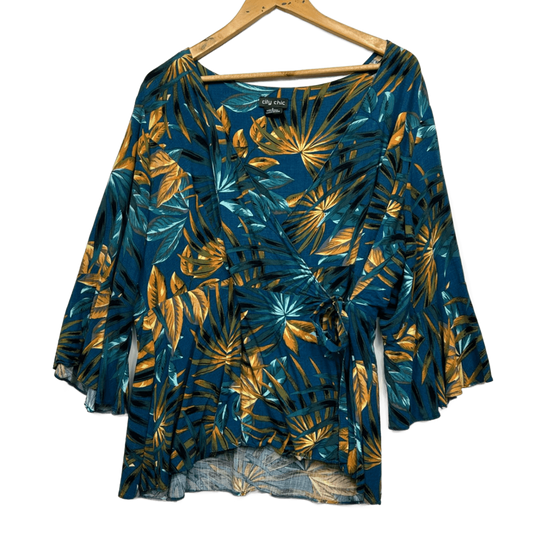 City Chic Top Multicoloured Viscose 3/4 Sleeve Blouse Size 16 Small Plus
