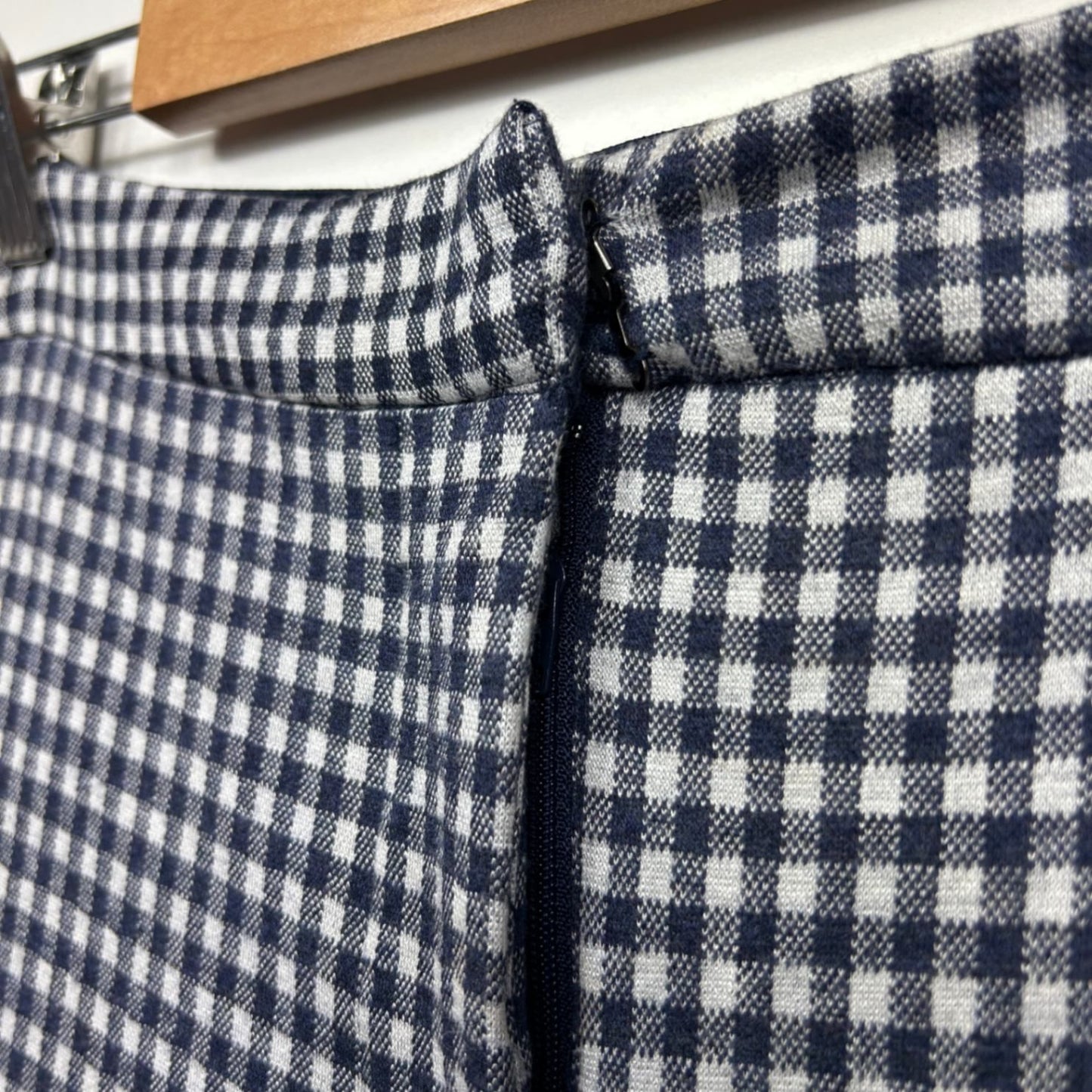 Gordon Smith Trousers Size 16 Navy White Gingham Check Flat Front Zip Fly