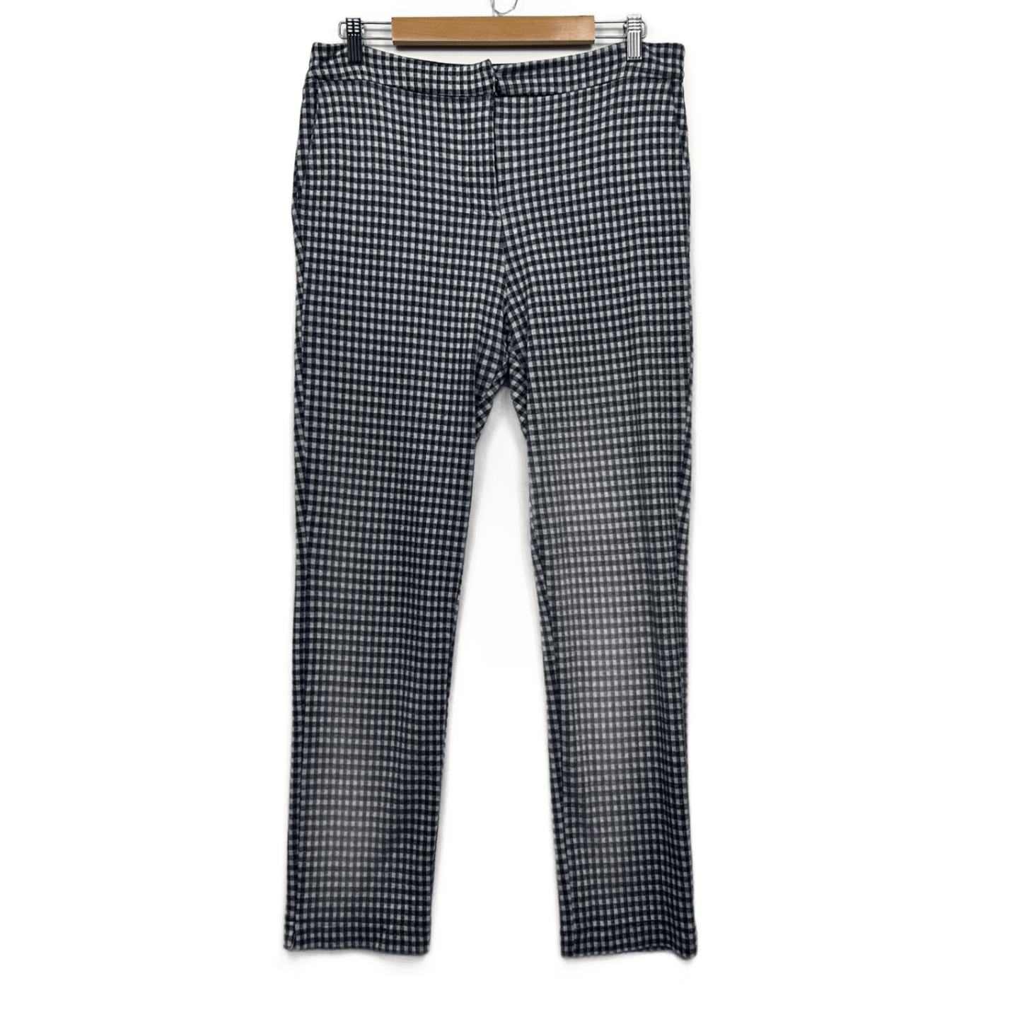 Gordon Smith Trousers Size 16 Navy White Gingham Check Flat Front Zip Fly