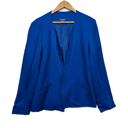 Katies Blazer Jacket Size 16 Blue Solid Long Sleeve Viscose