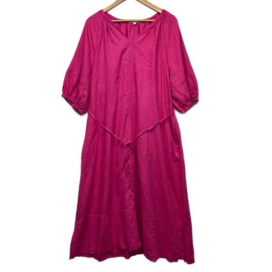 Target Pink Linen Maxi Dress Short Sleeve V-Neck Pockets Size 16