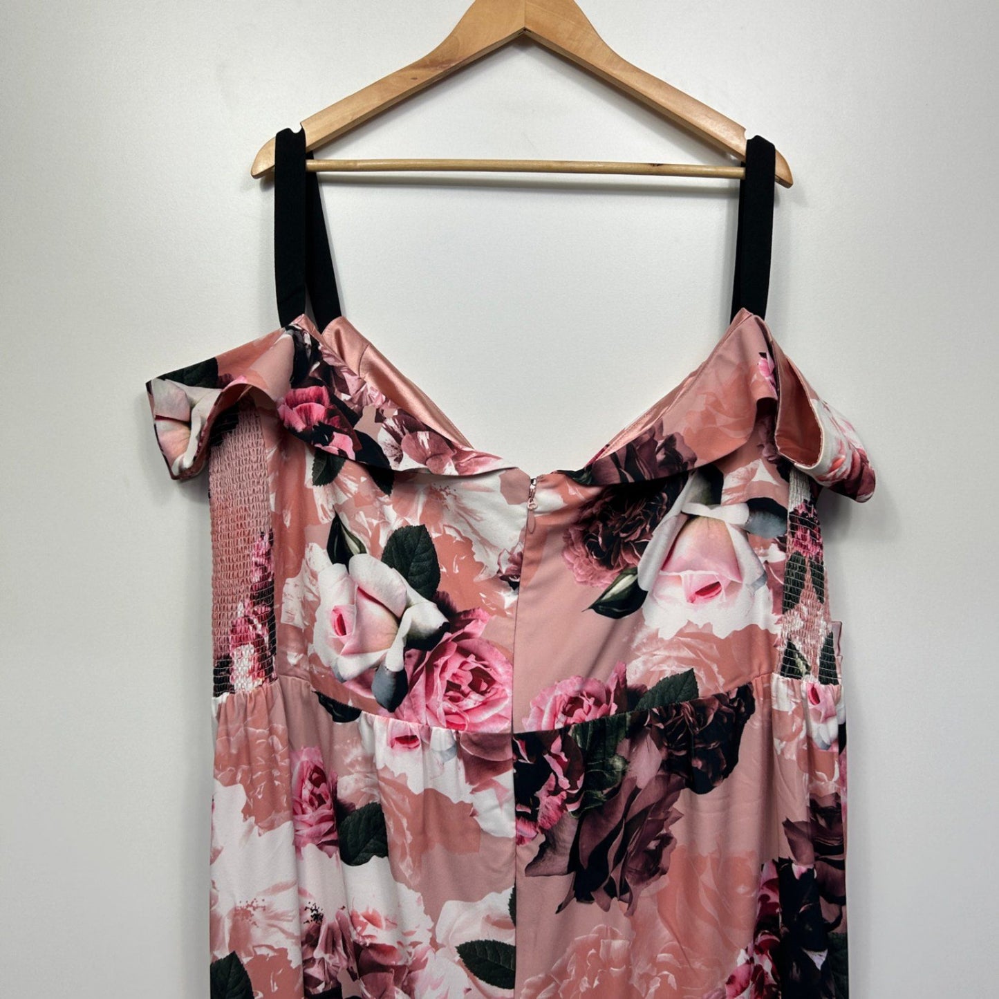 City Chic Maxi Dress Size XXL 22 24 Pink Floral Floral Off Shoulder Cocktail Party
