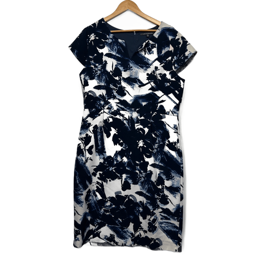 Liz Jordan Dress Blue White Floral Cap Short Sleeve Pencil Size 16
