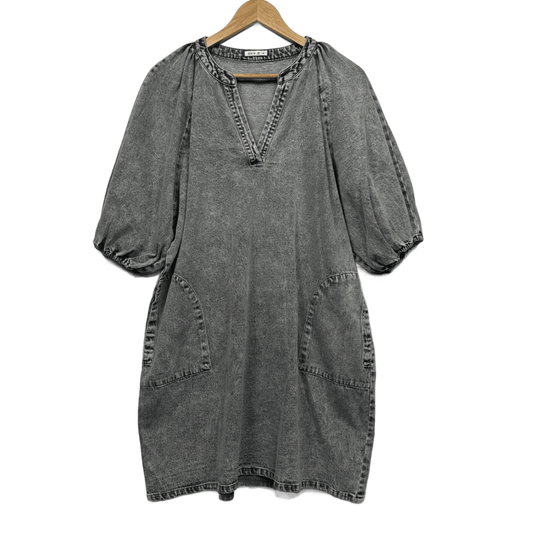 Target Denim Dress Size 16 Washed Black Cotton Long Sleeve Knee Length Pockets