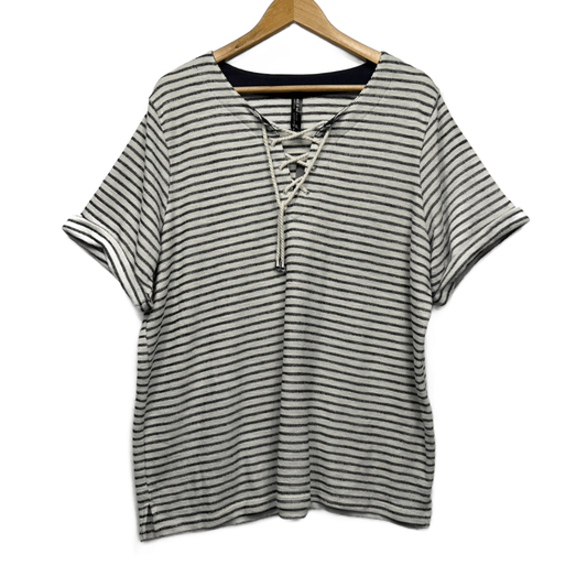 edited Top Size 20 Black White Polyester Cotton Blend Short Casual Striped