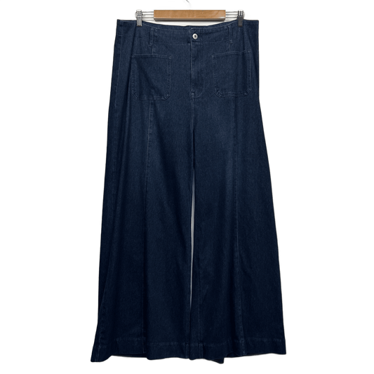 Halara Wide Leg Jeans Size XL 16  Dark Blue High Rise Flare Cotton Blend