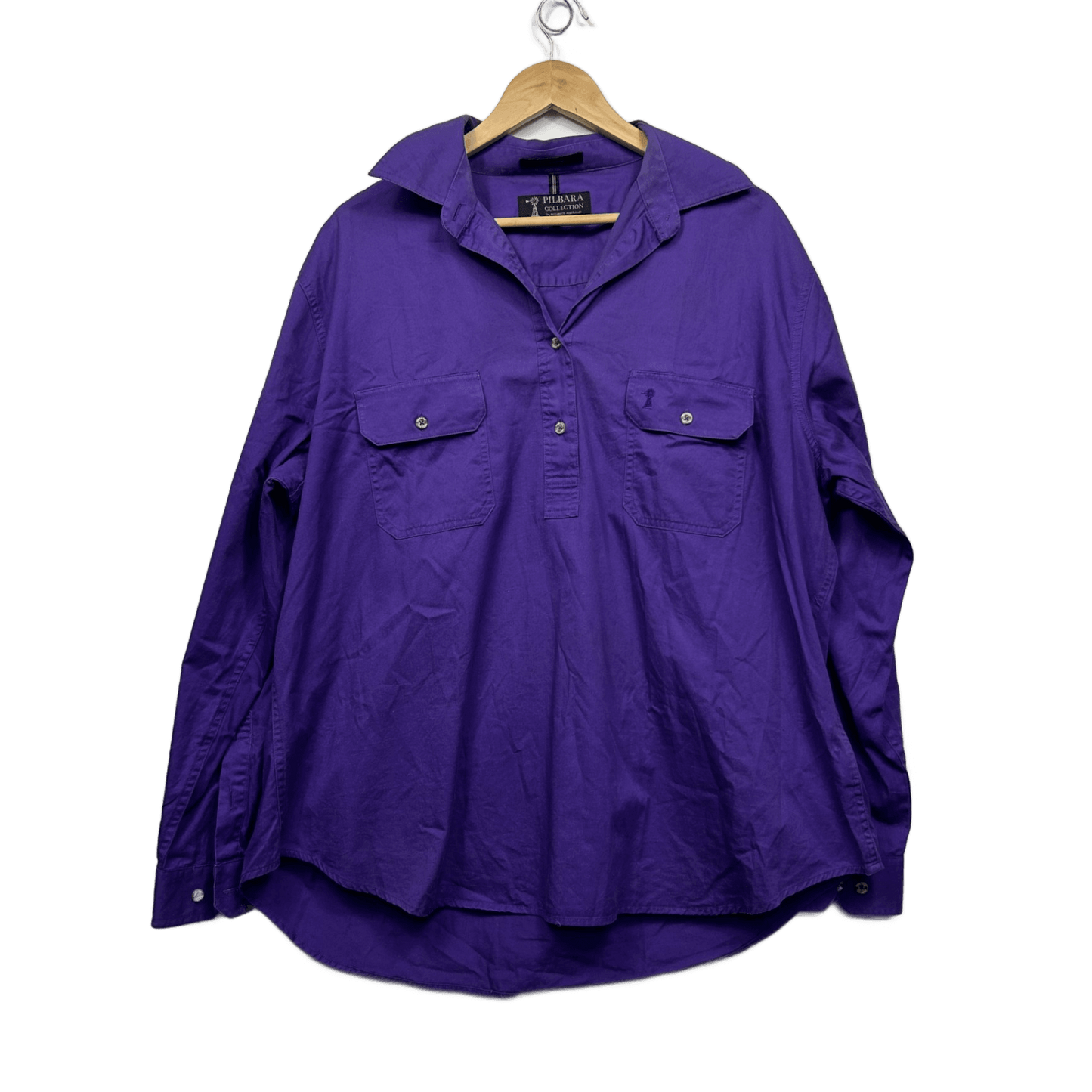 Pilbara Collection Long Sleeve Shirt Size 20 Purple Solid Cotton Button Up