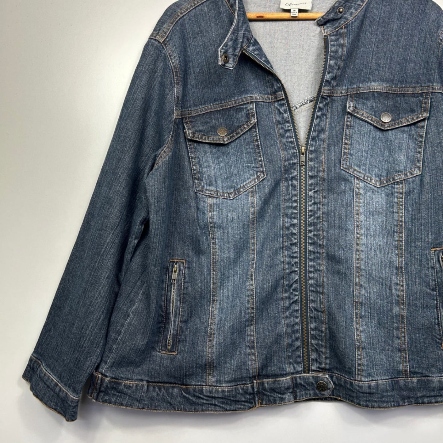 Autograph Womens Denim Jacket Blue Zip Front Casual Pockets Size 16