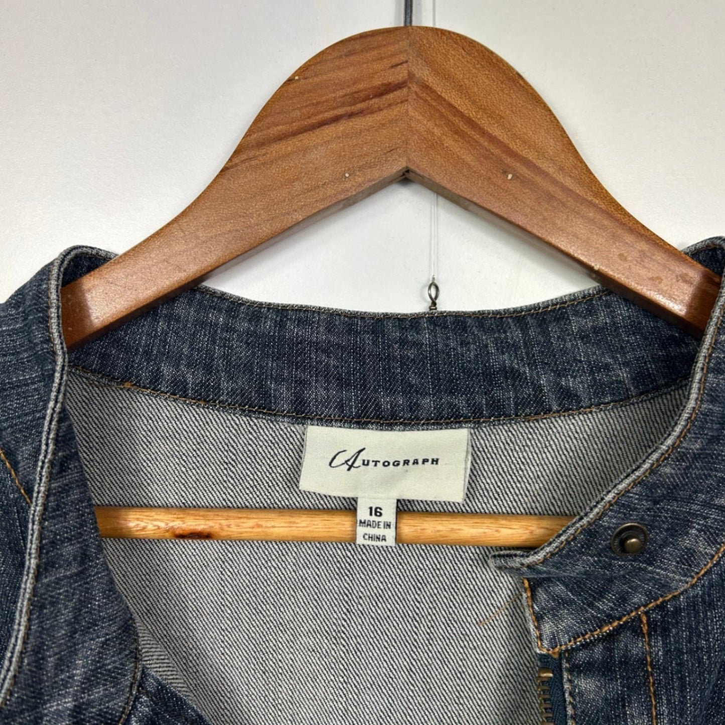 Autograph Womens Denim Jacket Blue Zip Front Casual Pockets Size 16