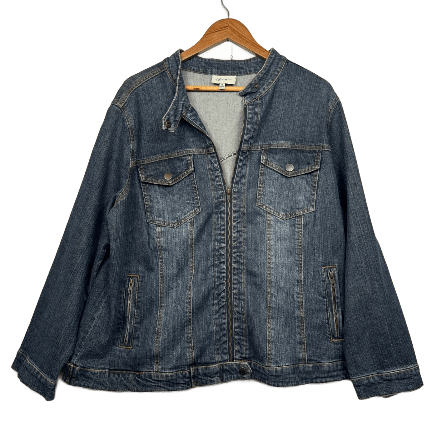 Autograph Womens Denim Jacket Blue Zip Front Casual Pockets Size 16
