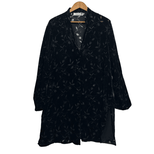 Vintage Maggie T Velvet Duster Jacket Black Long Sleeve Longline Top Size 20
