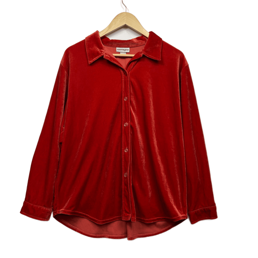 Vintage Suzanne Grae Velvet Shirt Top Size 14 16 Orange Button Up Y2K 90s