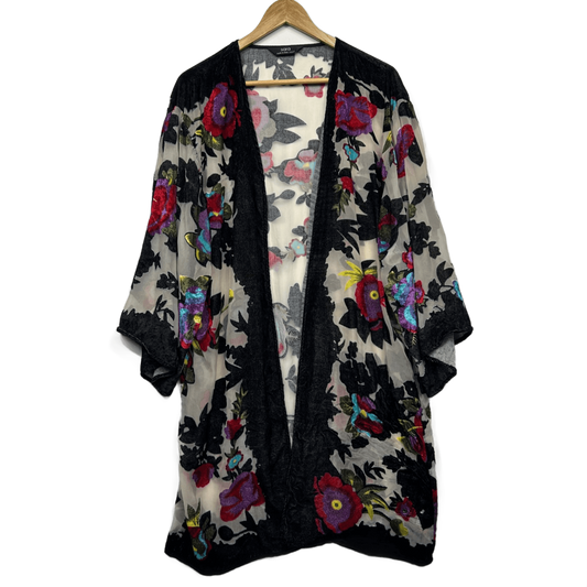 Sara Multicolour Long Sleeve Kimono Jacket Floral Velvet Size 16 18 20 2XL