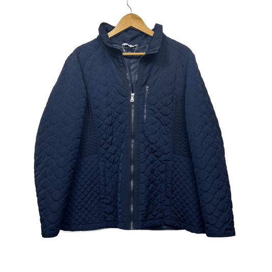 W Lane Navy Quilted Padded Zip Jacket Long Sleeve Size 20