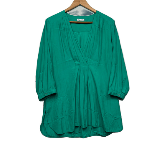 W Lane Top Size 18 Green Solid Long Sleeve Pleated Polyester