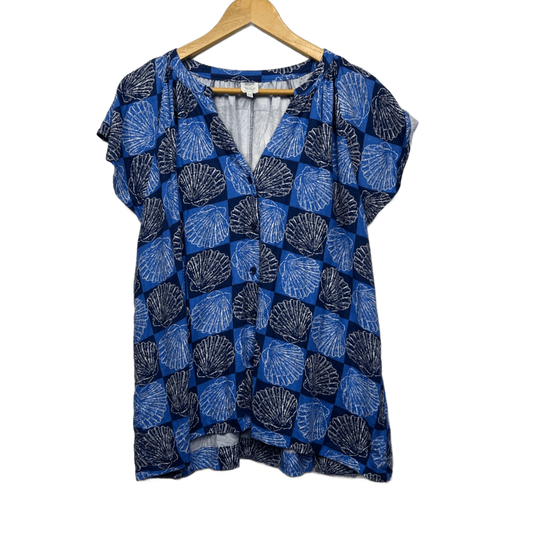 Rivers Blue Linen Blend Short Sleeve V-Neck Casual Women Blouse Size 22