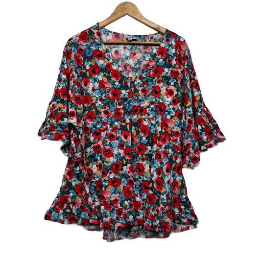 Avenue Top Size 22/24 Multicoloured Floral Short Bell Sleeve Viscose