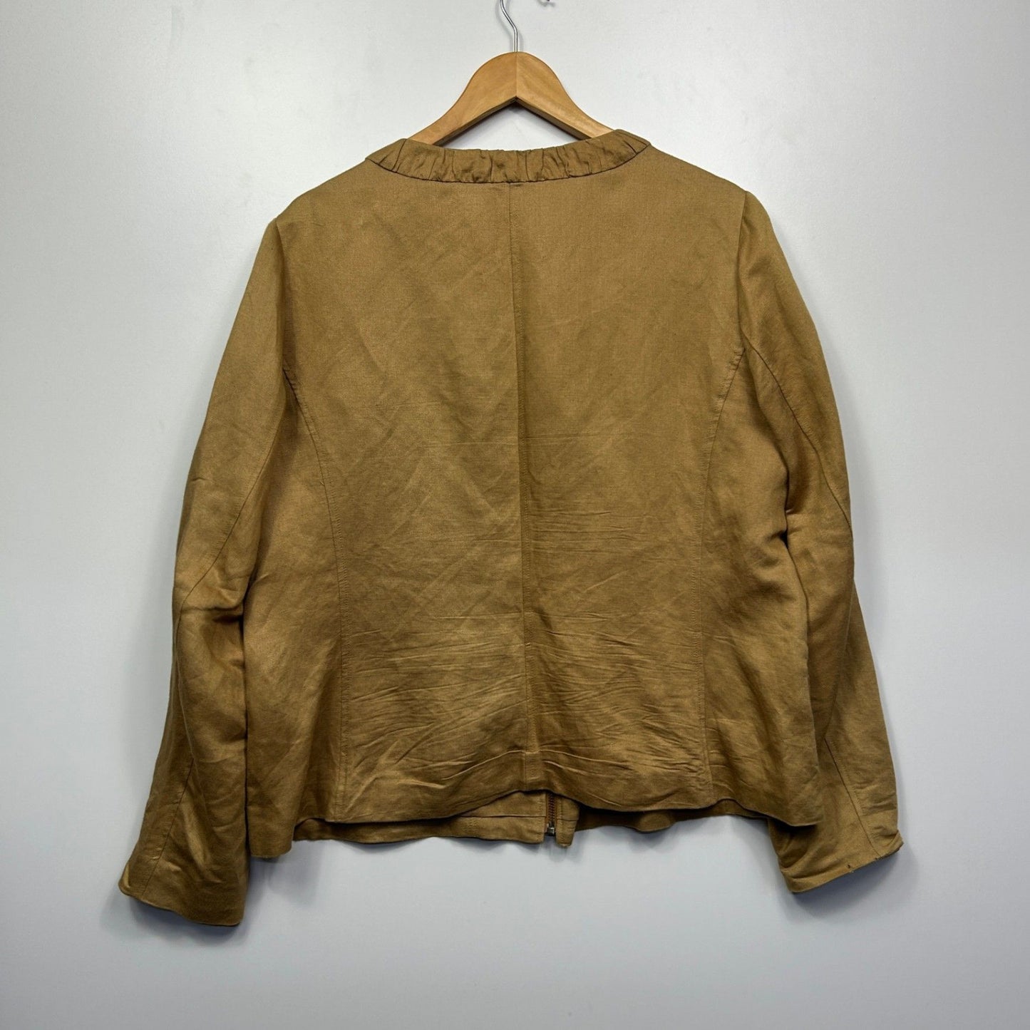 Sportscraft Jacket Size 18 Brown Tan Zip Front Long Sleeve Linen Blend