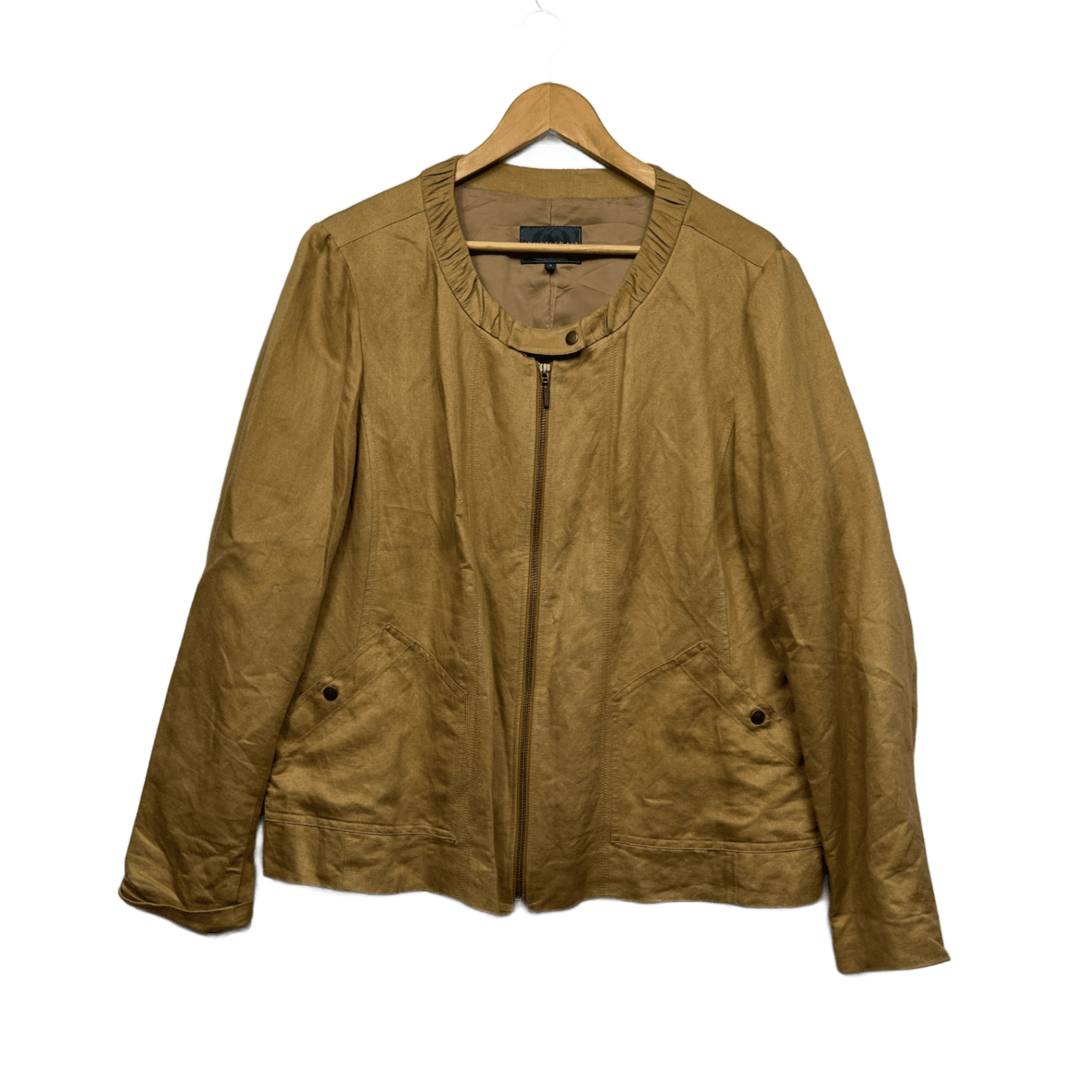 Sportscraft Jacket Size 18 Brown Tan Zip Front Long Sleeve Linen Blend