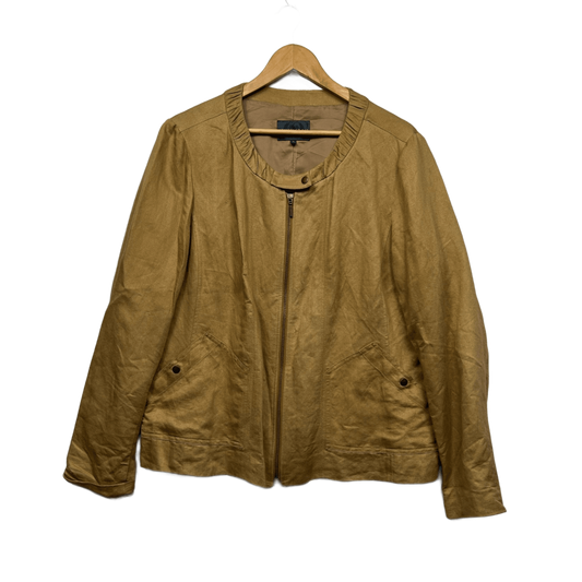 Sportscraft Jacket Size 18 Brown Tan Zip Front Long Sleeve Linen Blend