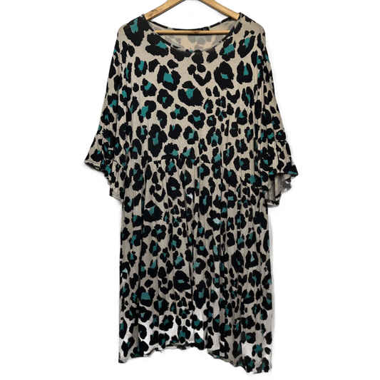 Boohoo Short Sleeve Maxi Dress Animal Print Midi Size 24 Plus Black Teal
