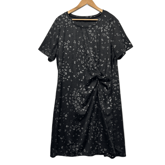 Sara Casual Dress Size 20 Black Grey Animal Print Short Sleeve
