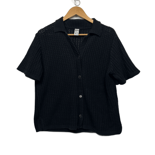 Anko Knit Top Size 14 Black Short Sleeve Button Up Cotton Blend