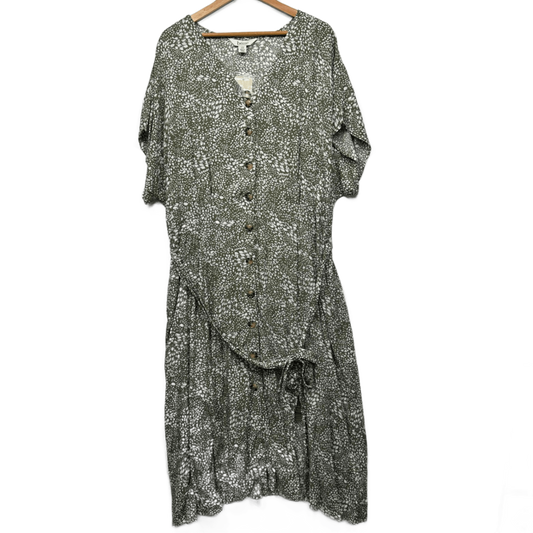 Beme Maxi Dress Size 22 Sage Green White Midi Length V Neck New