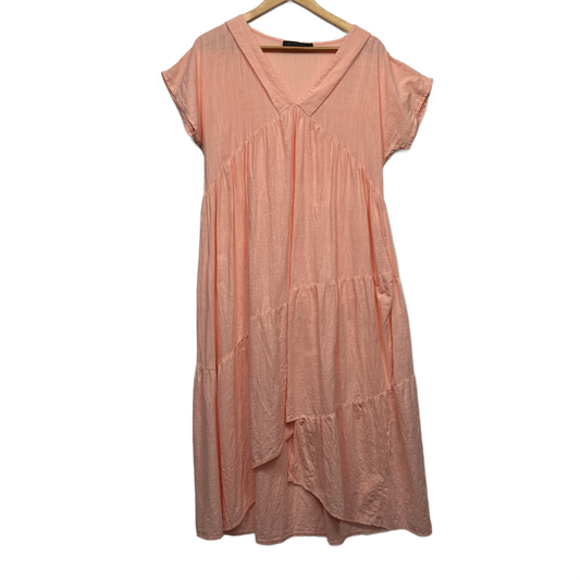 Zanzea Maxi Dress Size 14 16 Large Peach Short Sleeve 100% Cotton