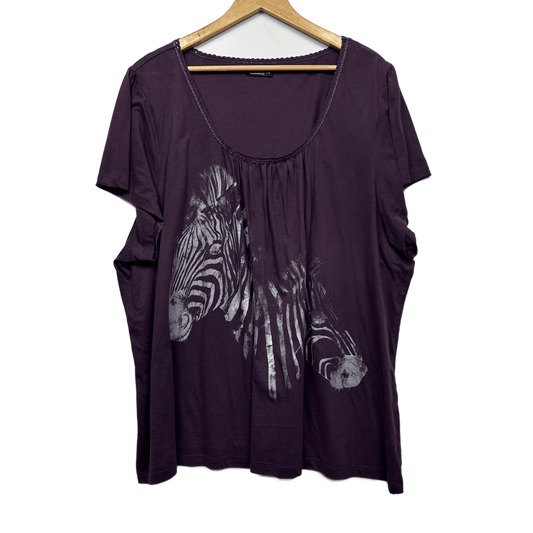 MODA T-Shirt Size 28 Plus Purple Short Sleeve Zebra