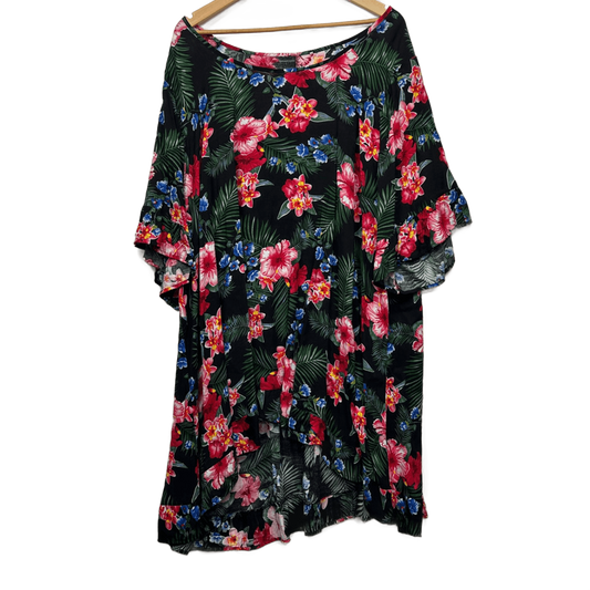 Shift Ruffle Dress Size 18 20 Multicoloured Floral Short Sleeve Hi Low Hem