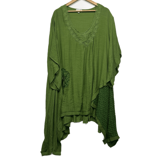 Curvaceous Green Rayon Short Sleeve V-Neck Tunic Top Size 24 26 3XL