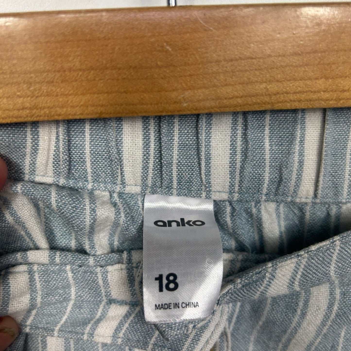 Anko Midi Skirt Size 18 Blue White Striped Pockets Linen Blend